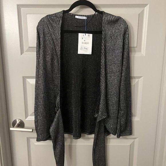 Zara Silver Ribbed Wrap Top. Size S. NWT - Picture 4 of 4